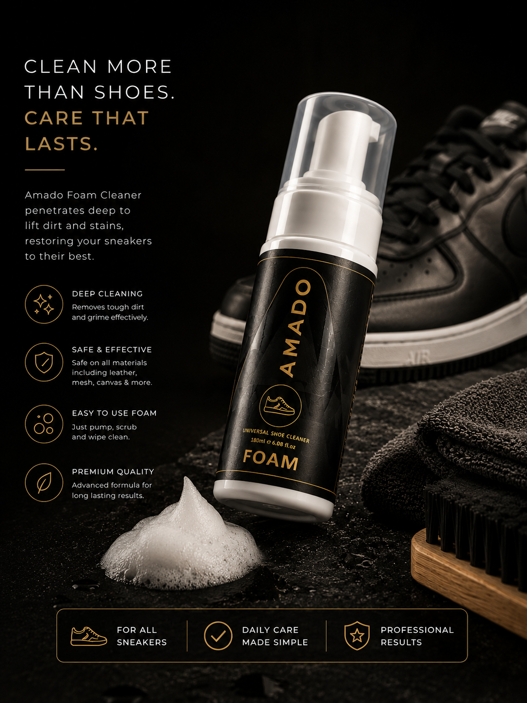 AMADO Universal Foam Shoe Cleaner - Safe for All Materials