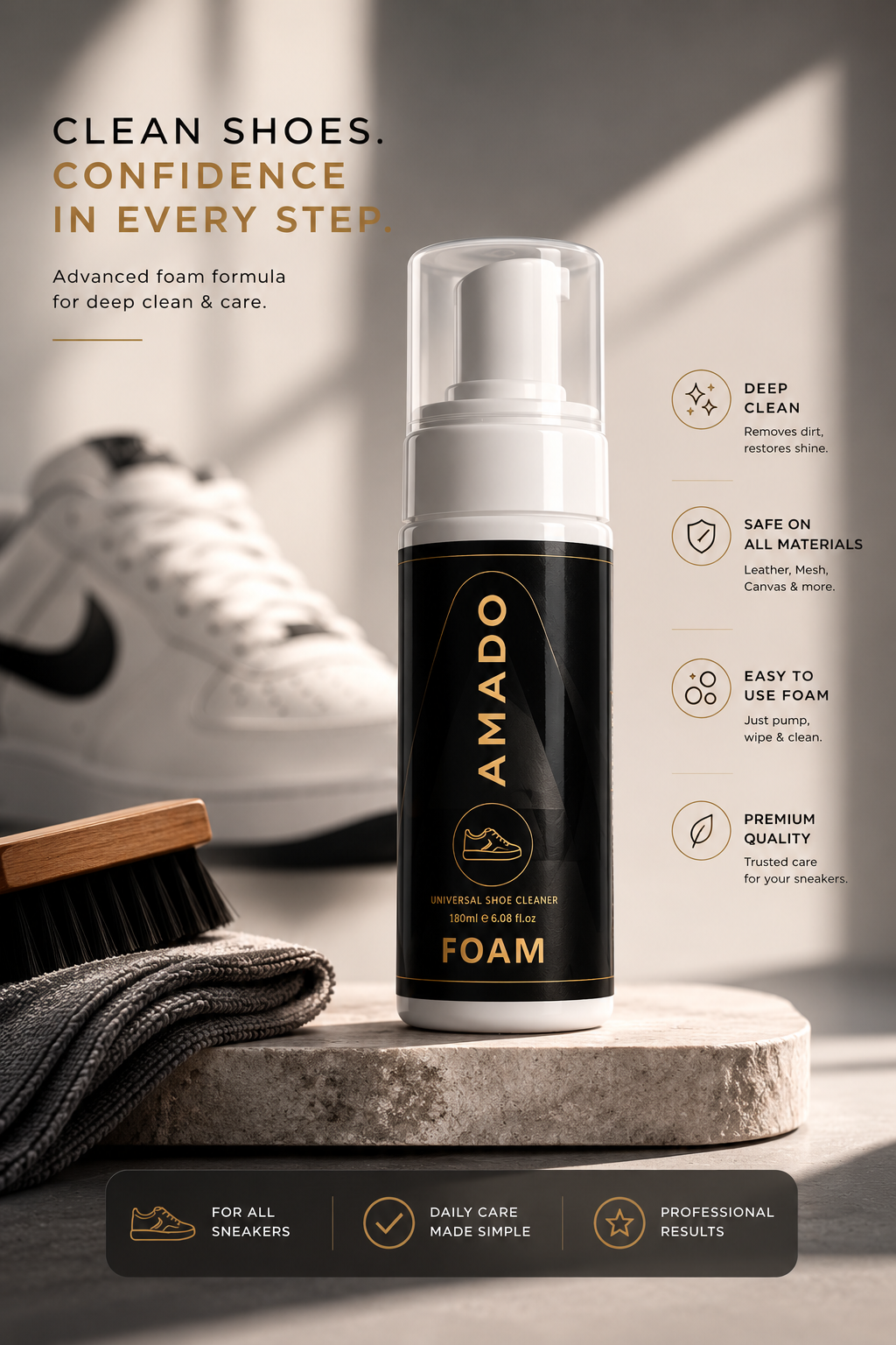 AMADO Universal Foam Shoe Cleaner - Safe for All Materials